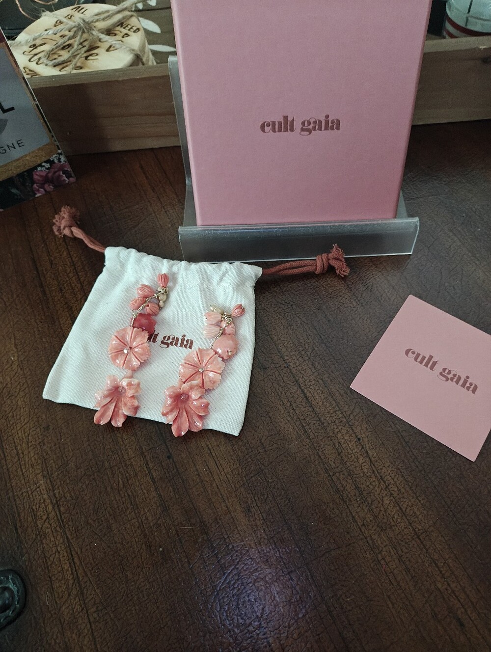 Cult Gaia Coral Floral Drop Earrings - Rose Color - - Picture 4 of 5